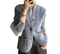 FULUJIDI Strickjacke Pullover Cardigan Damen-Mantel Mit Knöpfen Stilvoll Mit Ständer Kragen Gestrickt Verdickt Einreihig Zum Tragen Von L-Grau