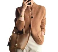 FULUJIDI Strickjacke Pullover Cardigan Damen Mantel Mit Knöpfen Stilvoll Mit Ständer Kragen Gestrickt Verdickt Einreihig Für XXL-Kamel