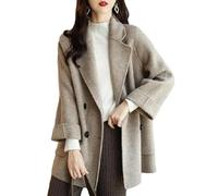 FULUJIDI Strickjacke Pullover Cardigan Damen Mittellange Jacke Umdrehung Kragen Zweireihiger Mantel Warmer Mantel Damen-Kleidung 3XL Khaki