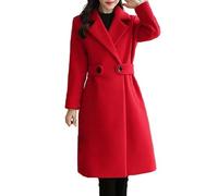 FULUJIDI Strickjacke Pullover Cardigan Frauen Mantel Dicke Turn-Down Kragen Langarm Cardigan Mantel Gürtel Knopfverschluss Mittlere Länge Lose Lady Mantel L Rot