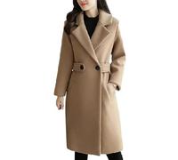 FULUJIDI Strickjacke Pullover Cardigan Frauen Mantel Dicke Turn-Down Kragen Langarm Cardigan Mantel Gürtel Knopfverschluss Mittlere Länge Lose Lady Mantel M Camel