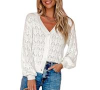 FULUJIDI Strickjacke Pullover Cardigan Frauen Stricken Kurz Geschnittenes Pullover Mit V-Ausschnitt Lang Ärmelig Einreihig