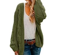 FULUJIDI Strickjacke Pullover Cardigan Strickjacke Frauen Pullover Grobe Freizeit Lose Blumen Stricken Lange Reine Strickjacke Damen Mode M Grün