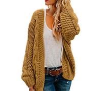 FULUJIDI Strickjacke Pullover Cardigan Strickjacke Frauen Pullover Grobe Freizeit Lose Blumen Stricken Lange Reine Strickjacke Damen Mode M Gelb