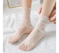 FULUJIDI Strümpfe Damen Atmungsaktiv Transparent Floral Spitze Socken Süße Mesh Netzsocken Weiche Socken Eusize34-40 Weiß