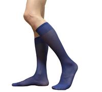 FULUJIDI Strümpfe Lässiges Herrenkleid Socken Mittlere Wade Breite Gestreifte Nylonstrümpfe Durchsichtige Dünne Seidensocken Einheitsgröße Königsblau