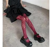 FULUJIDI Strümpfe Mode Gothic Blume Aushöhlen Sexy Strumpfhose Frauen Wein Rot Strumpfhose Hohe Elastische Hipster Leggings Einheitsgröße Weinrot