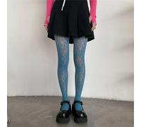 FULUJIDI Strümpfe Süße Mädchen Punk Blumen Strumpfhosen Bunte Oberschenkel Hohe Strümpfe Dessous Frauen Sexy Aushöhlen Mesh Netzstrumpfhose Einheitsgröße Lakeblue