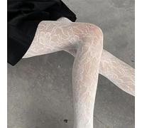 FULUJIDI Strümpfe Süße Mädchen Punk Blumen Strumpfhosen Bunte Oberschenkel Hohe Strümpfe Dessous Frauen Sexy Aushöhlen Mesh Netzstrumpfhose Einheitsgröße Weiß