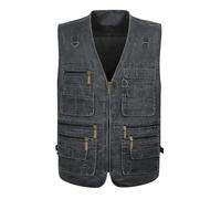 FULUJIDI Weste Vest Herren Jeansweste Baumwollweste Casual Multi Pocket Fotografie Outdoor Herrenweste Übergröße XXL Grau 1