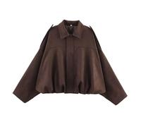 Fummy Wildlederjacke Damen Kurz,Oversized Bomberjacke,Damen Faux Wildleder Bomberjacke,Frühling Revers Pilotenmantel (DE/NL/SE/PL, Alphanumerisch, M, Regular, Regular, Kaffee)