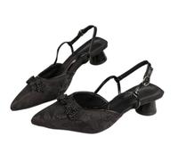 FUNCITTE Damen-Sandalen, spitze, geschlossene Pumps, Perlen-Blumenornament, verstellbare Schnalle am Rücken, elegante Sommerabsätze für lässige, formelle Anlässe, Schwarz , 36 EU