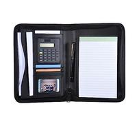 FUNFANG Portfolio, tragbar, professionell, Business-Mappe, Dokumententasche, Organizer, A5, PU-Leder, Reißverschluss, mit Taschenrechner, Kartenhalter, Notizblock, Notizblock