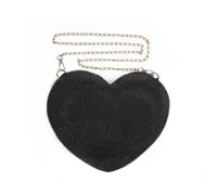 FuninCrea Plüsch Umhängetasche Damen mit 100cm Abnehmbarem Kettenschulterriemen, Crossbody Bag Damen Herzförmig Damen Handtasche Schultertasche Damen mit Reißverschluss für Telefon Geldbörse (Schwarz)