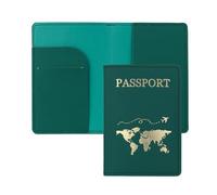 FuninCrea Reisepass Halter, PU Leder Reisepass Abdeckung Reise Geldbörse mit Mehreren Slots, Schlanke Reisepasshülle Geldbörse mit goldenem Muster für Reisepaß, Visitenkarten, Kreditkarten (Grün)