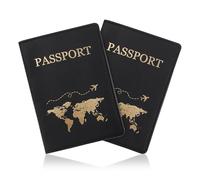 FuninCrea Reisepass Halter, PU Leder Reisepass Abdeckung Reise Geldbörse mit Mehreren Slots, schlanke Reisepasshülle Geldbörse mit goldenem Muster für Reisepaß, Visitenkarten (Schwarz+Schwarz)