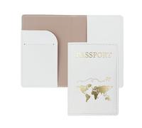 FuninCrea Reisepass Halter, PU Leder Reisepass Abdeckung Reise Geldbörse mit Mehreren Slots, schlanke Reisepasshülle Geldbörse mit goldenem Muster für Reisepaß, Visitenkarten, Kreditkarten (Weiß)