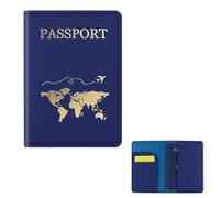FuninCrea Reisepass Halter, PU Leder Reisepass Abdeckung Reise Geldbörse mit Mehreren Slots, schlanke Reisepasshülle Geldbörse mit goldenem Muster für Reisepaß, Visitenkarten (Marineblau)
