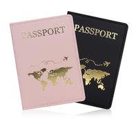 FuninCrea Reisepass Halter, PU Leder Reisepass Abdeckung Reise Geldbörse mit Mehreren Slots, schlanke Reisepasshülle Geldbörse mit goldenem Muster für Reisepaß, Visitenkarten (Schwarz+Rosa)