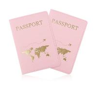 FuninCrea Reisepass Halter, PU Leder Reisepass Abdeckung Reise Geldbörse mit Mehreren Slots, schlanke Reisepasshülle Geldbörse mit goldenem Muster für Reisepaß, Visitenkarten (Rosa+Rosa)