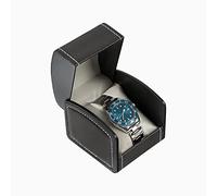 FuninCrea Uhrenkoffer, Einzel PU Leder Uhr Reisekoffer Schmuck Aufbewahrungskoffer Organizer mit abnehmbarem Kissen, tragbare quadratische Uhrenkasten Armband Halter für die meisten Uhren (schwarz)