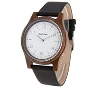 Zeit-Bar Funk-Armbanduhr, Holz-Gehäuse, Leder-Uhrband