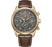 Funk-Multifunktionsuhr CITIZEN, braun (braun, anthrazit), Armbanduhren, Herren, Armbanduhr, Herrenuhr, Solar, Lederarmband, Saphirglas, Datum (65917446-0) braun, anthrazit