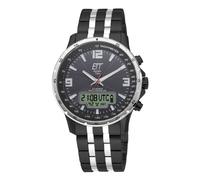 Funk-Multifunktionsuhr ETT "Professional WorldTimer", schwarz, silberfarben, Armbanduhren, Herren, Armbanduhr, Solar, Herrenuhr, Edelstahlarmband, analog, digital, Tag (90484646-0) schwarz, silberfarb