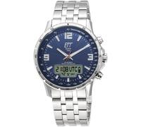 Funk-Multifunktionsuhr ETT "Professional WorldTimer", silber (silberfarben, blau), Armbanduhren, Herren, Armbanduhr, Herrenuhr, Stoppfunktion, Datum, Solar, Edelstahlarmband (37764913-0) silberfarben,