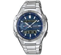 Funkchronograph CASIO FUNK, blau (silberfarben), Armbanduhren, Kinder, Solaruhr, Armbanduhr, Digitaluhr,Edelstahlarmband, bis 10 bar wasserd. (808512-0) silberfarben