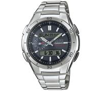 Funkchronograph CASIO FUNK, schwarz (silberfarben, dunkelblau), Armbanduhren, Herren, Solaruhr, Armbanduhr, Digitaluhr, Edelstahlarmband,bis 10 bar wasserd. (728640-0) silberfarben, dunkelblau