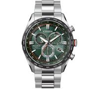 Funkchronograph CITIZEN, silber (titansilberfarben, grün), Armbanduhren, Herren, Funkchronograph, Armbanduhr, Herrenuhr, Solar, Titan, Stoppfunktion (35449719-0)