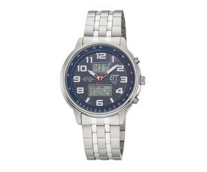 Funkchronograph ETT "Hunter", edelstahlfarben, blau, Armbanduhren, Herren, Armbanduhr, Solar, Herrenuhr, Edelstahlarmband, analog, digital (66532343-0) edelstahlfarben, blau