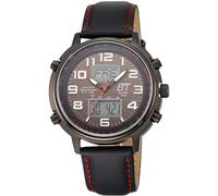 Funkchronograph ETT "Hunter", schwarz (schwarz, rot), Armbanduhren, Herren, Funkchronograph, Armbanduhr, Herrenuhr, Stoppfunktion, Datum, Solar, Lederarmband (39755126-0)