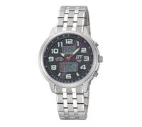 Funkchronograph ETT "Hunter World Timer", grau (silberfarben), Armbanduhren, Herren, Armbanduhr, Herrenuhr, Stoppfunktion, Datum, Solar, Edelstahlarmband (582160-0) silberfarben