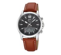 Funkchronograph ETT "Professional World Timer", braun, schwarz, Armbanduhren, Herren, Armbanduhr, Solar, Herrenuhr, Lederarmband, analog, digital, Tag (58853607-0) braun, schwarz