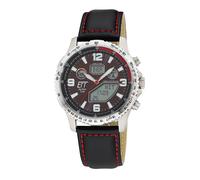 Funkchronograph ETT "Professional World Timer", schwarz, rot, Armbanduhren, Herren, Armbanduhr, Solar, Herrenuhr, Lederarmband, analog, digital (25575722-0) schwarz, rot