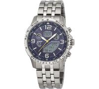 Funkchronograph ETT "Professional World Timer", silber (titanfarben, dunkelblau), Armbanduhren, Herren, Funkchronograph, Armbanduhr, Herrenuhr, Solar, Titan, Datum, Stoppfunktion (15947736-0)