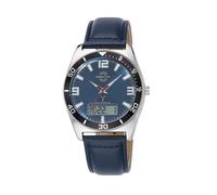 Funkchronograph MASTER TIME, blau, Armbanduhren, Herren, Quarzuhr, Armbanduhr, Herrenuhr, Lederarmband, analog, digital (45552606-0) blau