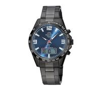 Funkchronograph MASTER TIME "Sporty", schwarz (schwarz, blau), Armbanduhren, Herren, Quarzuhr, Armbanduhr, Herrenuhr, Edelstahlarmband, analog, digital (16553208-0) schwarz, blau