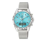 Funkchronograph MASTER TIME "Sporty", stahlgrau, hellblau, Armbanduhren, Herren, Quarzuhr, Armbanduhr, Herrenuhr, Edelstahlarmband, analog, digital (63084633-0) stahlgrau, hellblau