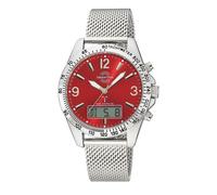 Funkchronograph MASTER TIME "Sporty", stahlgrau, rot, Armbanduhren, Herren, Quarzuhr, Armbanduhr, Herrenuhr, Edelstahlarmband, analog, digital (26412339-0) stahlgrau, rot