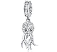Funkelnde Oktopus Anhänger Charms passen Pandora Ozean Armband, 925 Sterling Silber Schwimmen Tintenfisch Meer Leben Anhänger Perle mit CZ schwarzes Auge, Geschenke für Tochter/Tierliebhaber/Reisen