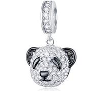 Funkelnde Panda Bär Kopf Anhänger Charms, fit Pandora Weihnachten Tier Armband, 925 Sterling Silber Pave Pandabär Kopf CZ Bear Perlen, Geschenke für Oma/Beste Mama/Freunde/Schwester