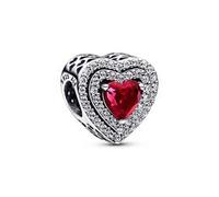 Funkelndes Herz Charm aus 925er Silber, roter Kristall