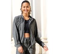 Funktions-Kapuzensweatjacke VIVANCE ACTIVE, Damen, Gr. L (44/46), schwarz meliert, Trikot, Obermaterial: 88% Polyester, 12% Elasthan, meliert, bequem hüftlang, Sweatjacken, mit Teilungsnähten und gete