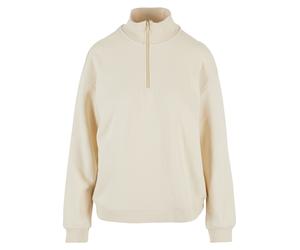 Funktions-Kapuzensweatjacke URBAN CLASSICS "Urban Classics Ladies Light Terry Troyer", Damen, Gr. S, beige (sandweiß), 70% Baumwolle, 30% Polyester, unifarben, ohne Ausschnitt, Sweatjacken (38902221-S