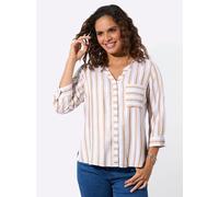 Funktionsbluse CASUAL LOOKS, Damen, Gr. 52, beige (camel, weiß, gestreift), 100% Viskose, gemustert, gestreift, Rundhals, Blusen (52696324-52) camel, weiß, gestreift