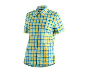 Funktionsbluse MAIER SPORTS "Philina", Damen, Gr. 48, gelb (pastellgelb), 85% Polyester, 15% Viskose, Blusen, Damen Bluse, leichte Kurzarmbluse, Blusen-Shirt, Karobluse, Reg Fit (82095204-48) pastellg