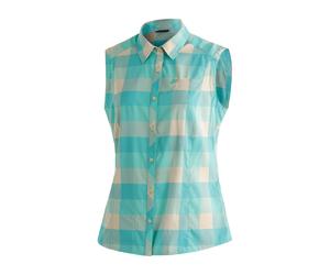 Funktionsbluse MAIER SPORTS "Sana sleeveless", Damen, Gr. 42, blau (rauchtürkis), 97% Polyester, 3% Elasthan, Blusen, ärmellose Damen Bluse, sommerliches Blusen-Shirt, Karobluse, Reg. Fit (83193236-42